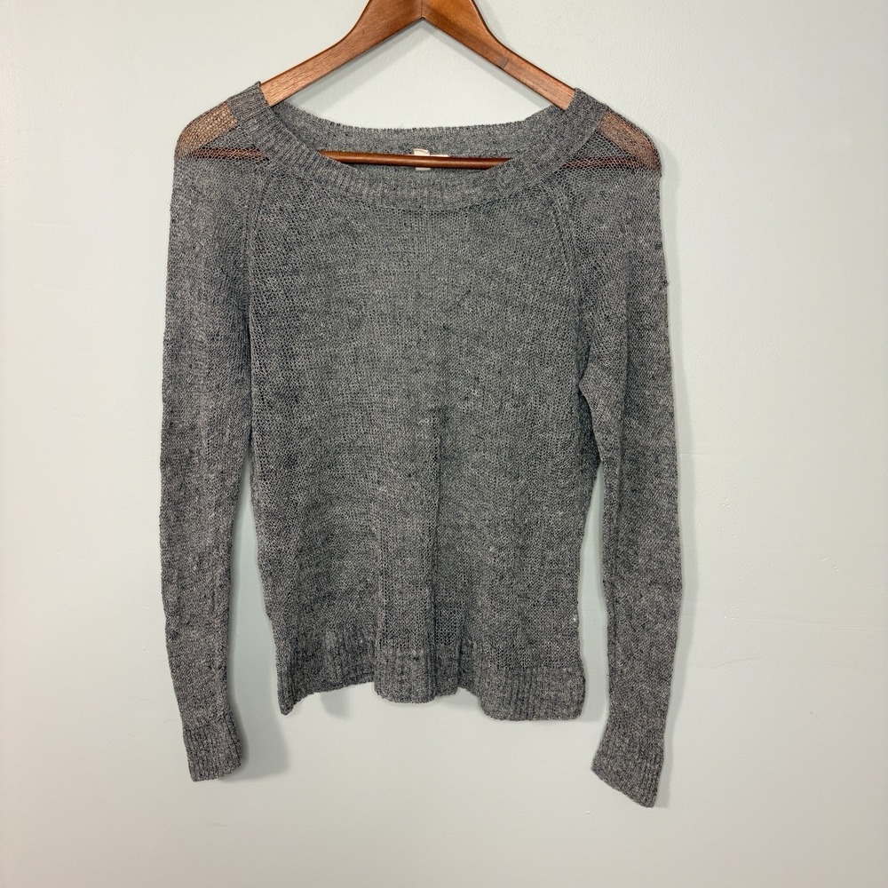 EILEEN FISHER Sweater M Linen Cotton Sheer Marled Boat Neck Pullover Gray